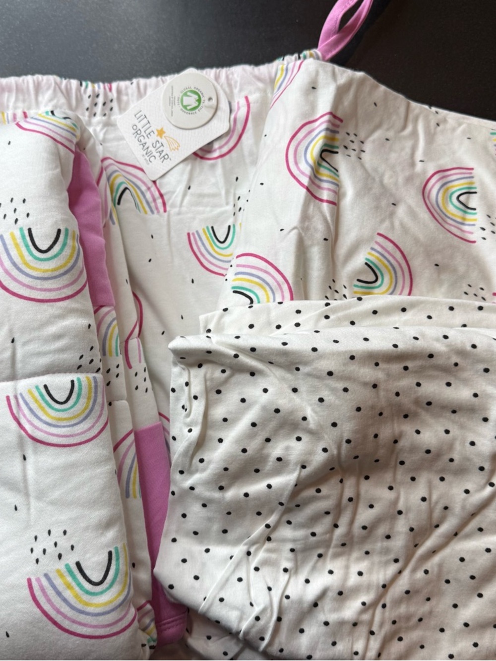 NWT Little Star Organic Rainbow Crib Bedding Set 3pc Pink Organic Cotton Baby